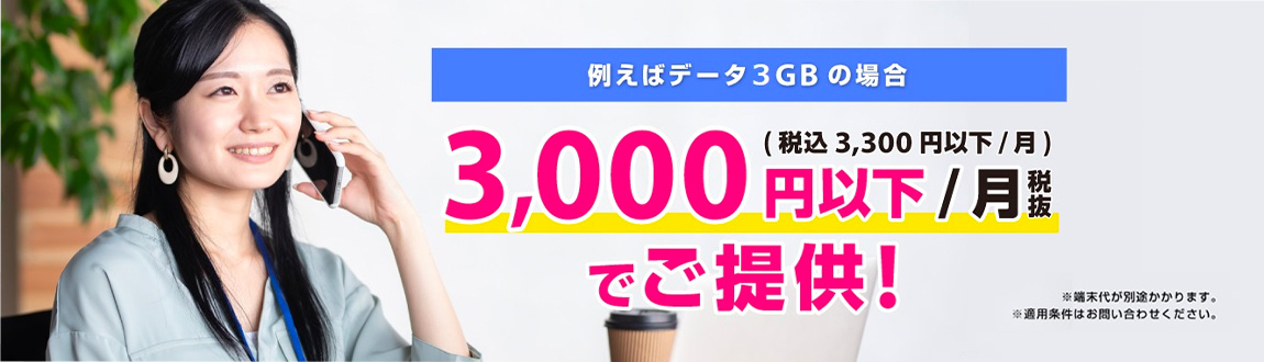 データ通信3GBを3,000円以下でご提供
